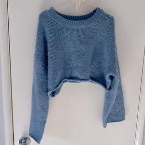 Blue fuzzy crop top sweater